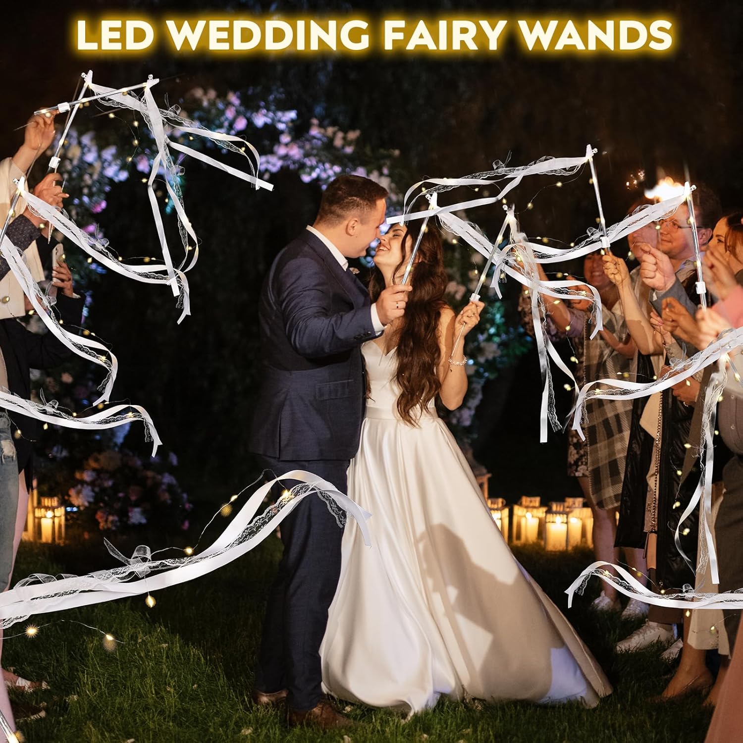 12-60Pcs Light Up Wedding Sparklers LED Wedding Wands Streamers Silk Fairy Wands with Bells for Wedding Birthday Party Supplies