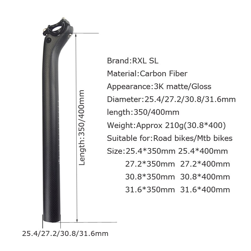 Geen Logo Mountainbike Zadelpen 27.2/25.4/30.8/31.6Mm 3K Mat/Glossy Zadelpen carbon Road Fiets Offset Zadelpennen