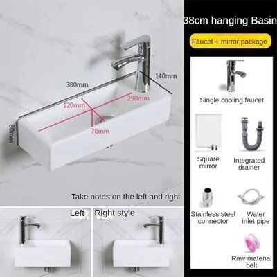 Small Size Mini Tabletop Basin Washbasin Wall Mounted Washbasin Small Wall Mounted Basin Extremely Narrow and Slender