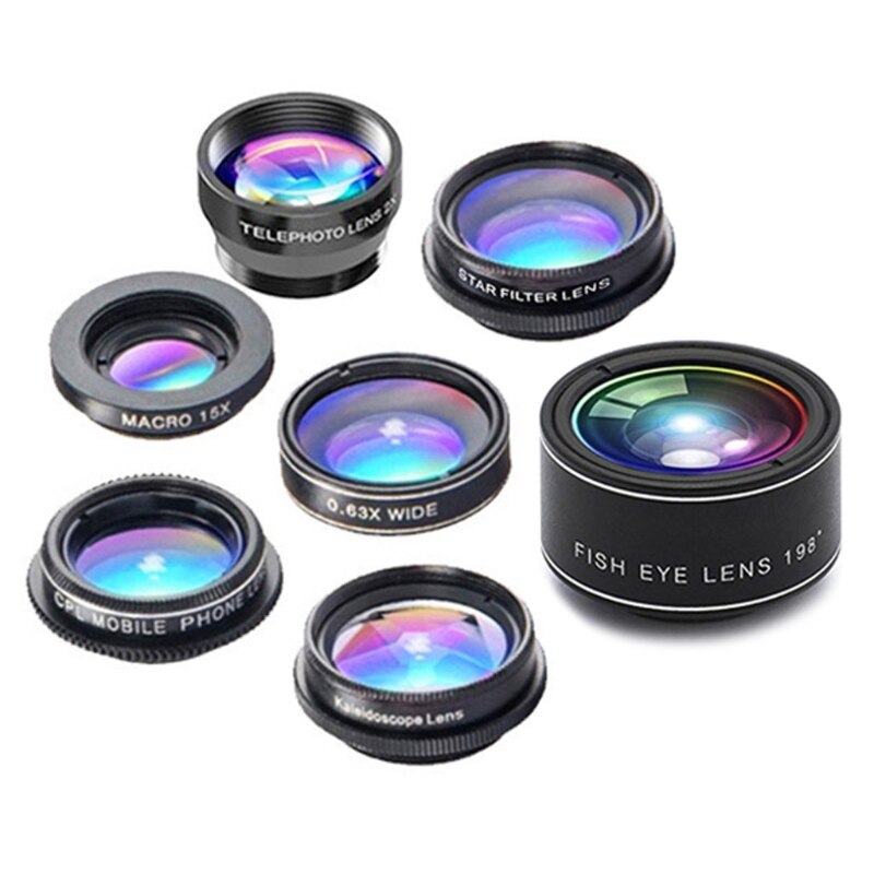 7 in 1 Phone Camera Lens Kit Wide Angle/Fisheye Lens Special Effects Lens Kit For Smartphones/And-roid Phones Camera