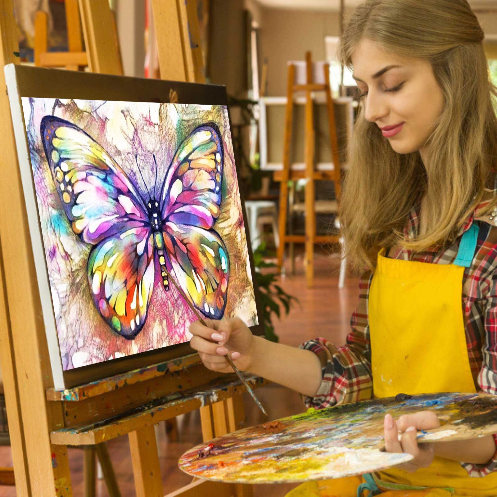 Pintura por números de mariposas y flores, láminas de manualidades con pintura por números, Kit de , dibujo sobre lienzo, arte de pared para colorear, decoración del hogar