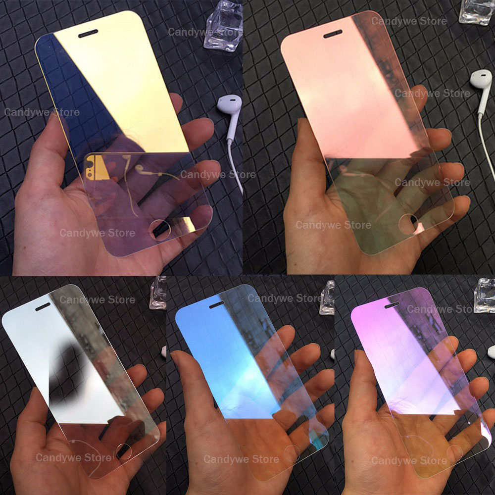 9H Colorful Mirror Tempered Glass Screen Protector for iPhone X XS 5 5S SE 6 6S 7 8 Plus Full Cover Film Protective Guard Case