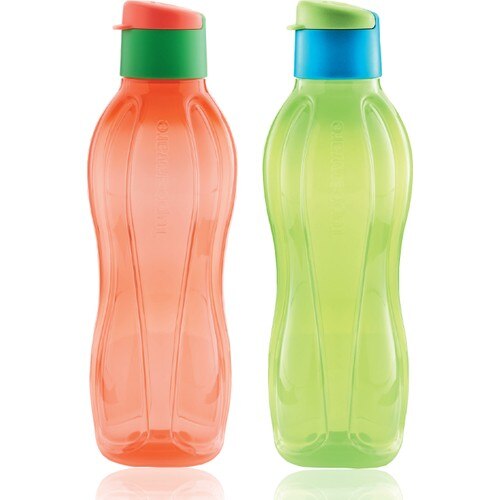 Tupperware Eco Flasche Trinker 750 ml Korallen und 750 ml Grün