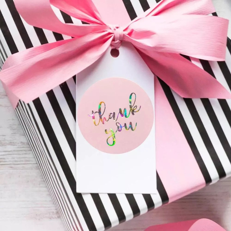 500Pcs 1 Inch Holographic Rainbow Thank You Letters Stickers Roll Round Adhesive Labels for Envelope Seal Wrapping