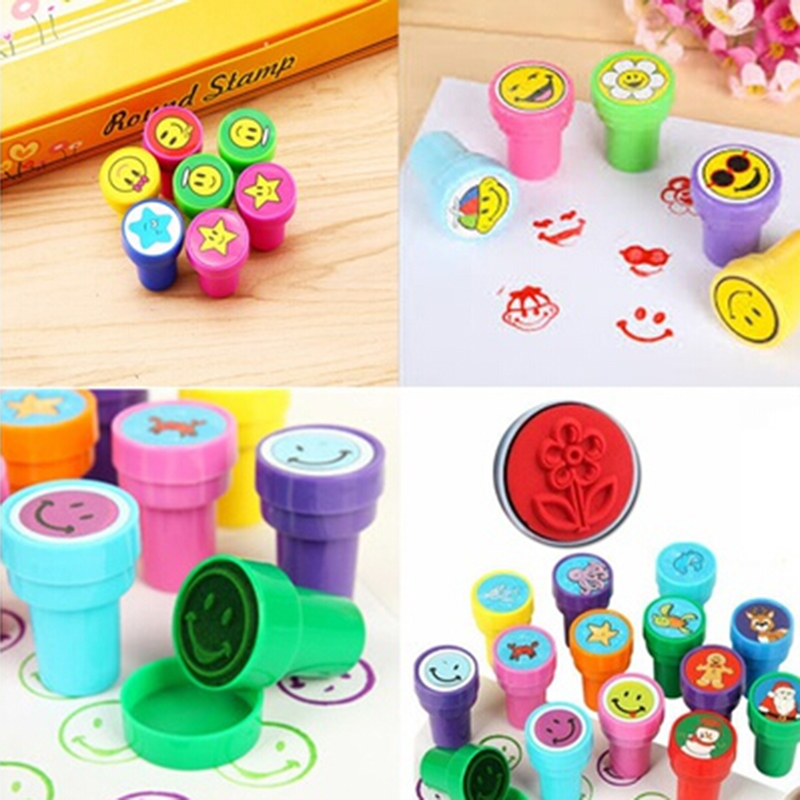 10 unids/set de sellos de juguete para niños, sellos de dibujos animados, animales, frutas, sonrisa de tráfico, sello para niños, sellos DIY, sellos de dibujos animados, Juguetes