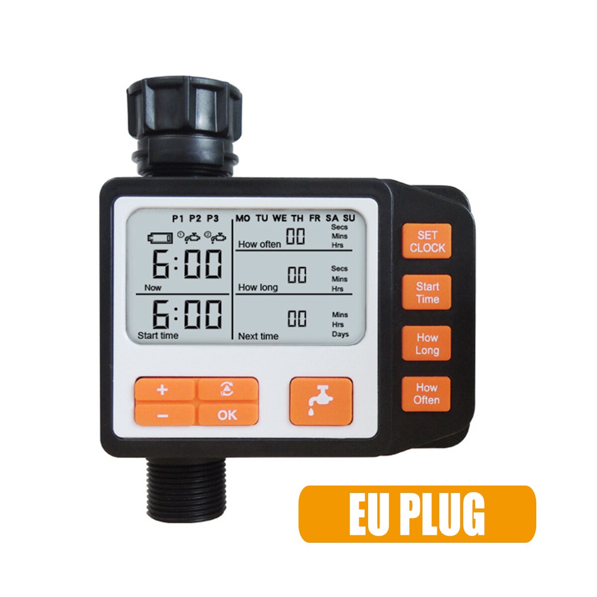 Garden Tool Watering Timer Valve Automatic Water Timer Outdoor Garden Irrigation Timer LCD Screen Sprinkler Controller System: EU plug