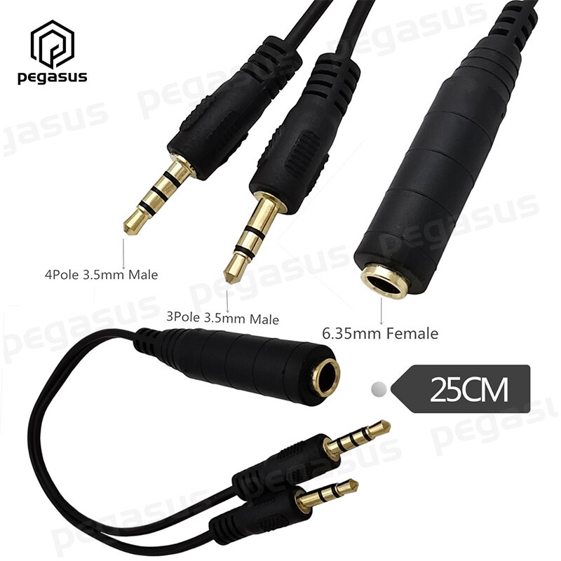 Dc 6.35Mm Vrouwelijk Naar 3.5Mm 3Pole Mannelijke En 3.5Mm 4Pole Male Spiltter Stereo Cord Kabel 0.25M