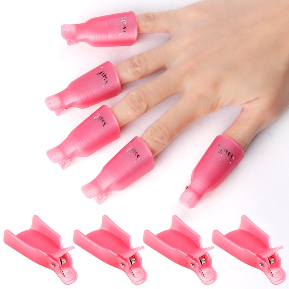 10Pcs Plastic Nail Art Losweken Cap Clip Uv Gel Nagellak Remover Wrap Tool Nail Art Tips Voor vingers Roze Paars Soaker Caps