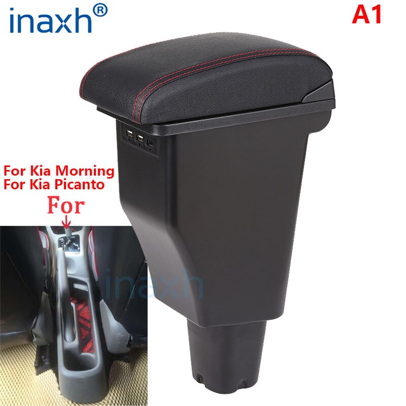 For Kia Morning Armrest box For Kia Picanto Car Armrest Interior Parts details Special Retrofit parts Center Storage box USB: A1Artificial leather