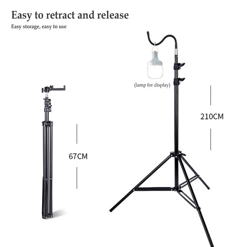 Trépied pliable et télescopique de 2m, support léger réglable pour lampe de camping, accessoires de camping