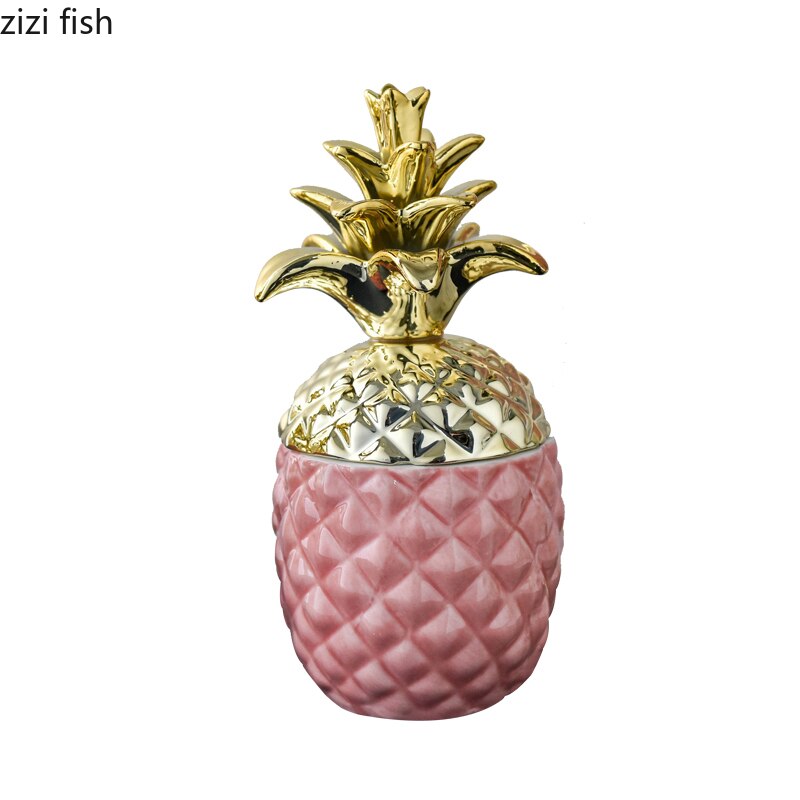 Northern Europe Ceramic Pineapple Storage Tank Window Shooting Props Light Luxury Gold Plating Storage Tank Decoration
