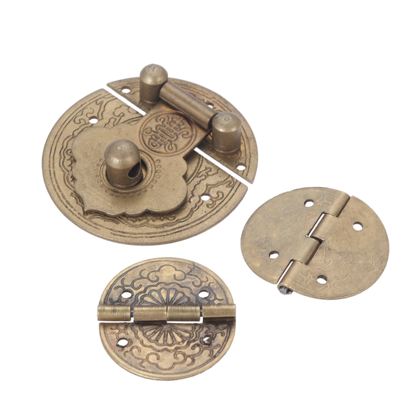 3Pcs/Kit Antiek Messing Hasp Klink + 2 Scharnier Chinese Stijl Vintage Mini Sluiting Oude Europese sieraden Borst Hout Wijn Doos