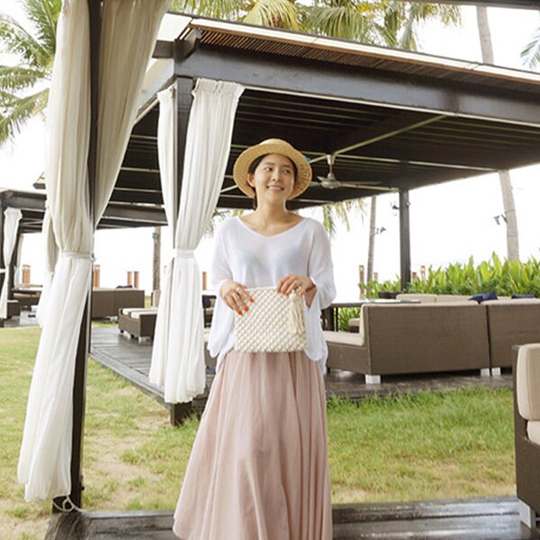 Baumwolle Seil Fransen Handgemachte Baumwolle Taschen Ballen Die Nur Schultern Strand Taschen (Weiß)