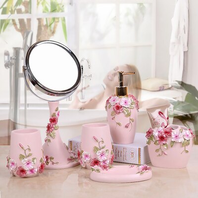 Juego de baño de cinco piezas, accesorios de lavado europeos, Kit de suministros de baño, conjunto de de boda, bandeja de baño, espejo de maquillaje, pañuelos