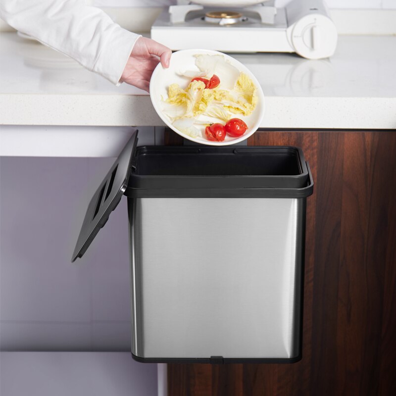 Wall Mounted Kitchen Trash Can Stainless Steel Built-in Bathroom Toilet Waste Bin with Paper Draw
