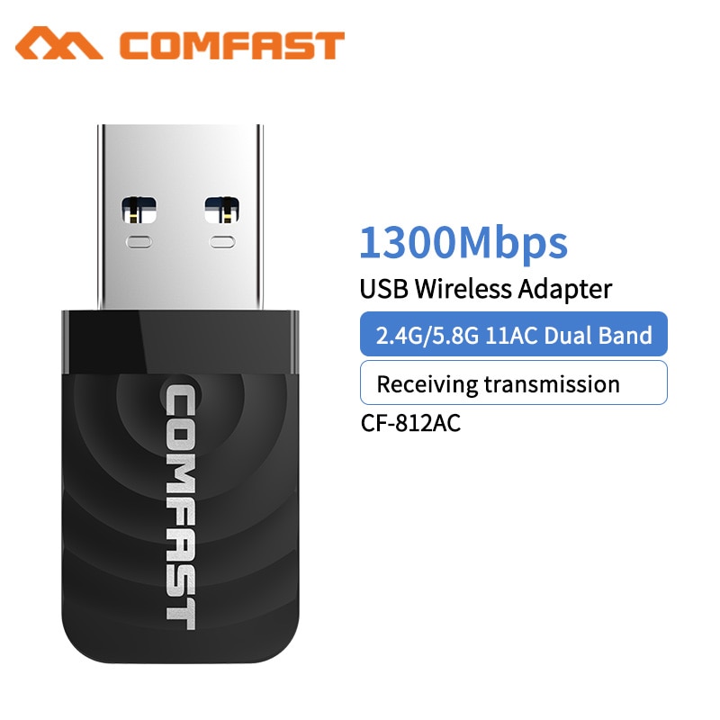 Comfast mini usb 3.0 placa de rede sem fio 1300mbps ethernet wifi dongle adaptador receptor 802.11 b/g/n 5.8/2.4ghz banda dupla