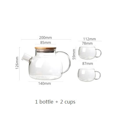 Slanghåll värmebeständiga flaskor kallvattenkannor hög borosilikatglasflaska stor kapacitet 34oz 61oz med koppar: 1000ml med 2 koppar