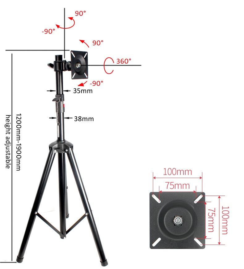 DL-ST100 10 &quot;-27&quot; Tv Statief Stand Op Vloer Lcd Monitor Houder Hoogte Verstelbare 180Cm 150Cm 120Cm 360 Draaien Tilt Swivel Staal