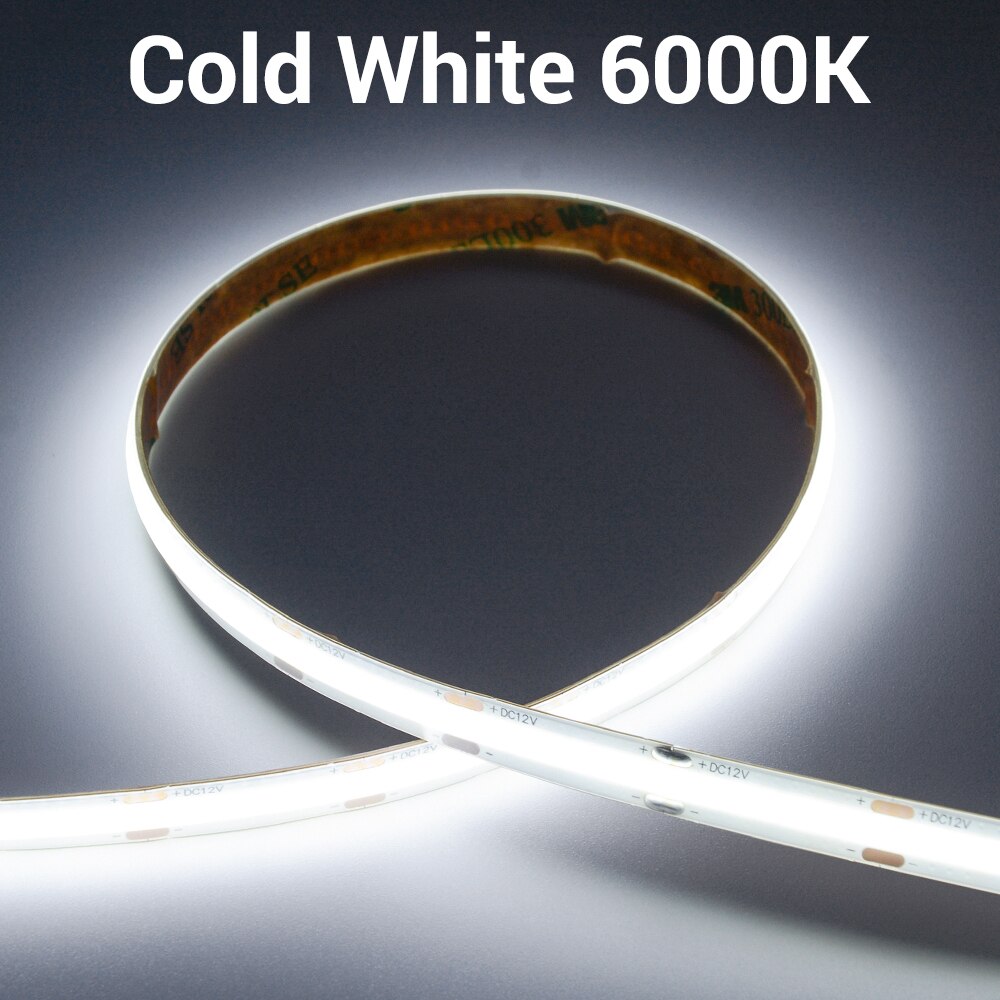 Tira de luces LED COB para exteriores, cinta Flexible de alta densidad, resistente al agua IP65, 12V/24V, 5 m/rollo, 8mm, 480 LED, para cocina y armario: 6000k / 24v