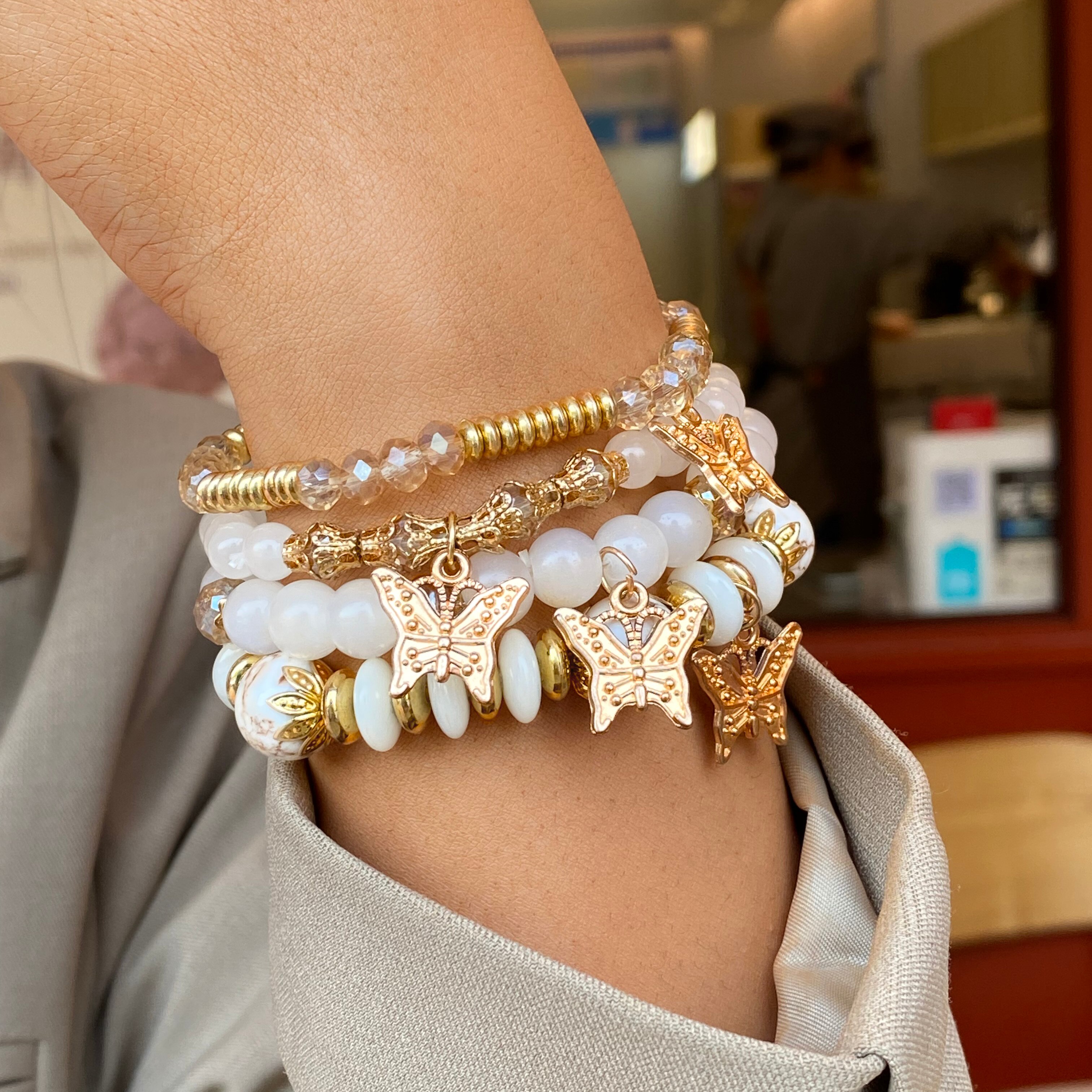 4 Uds. Pulsera de cuentas de hilo para mujer, estilo de , conjunto de pulsera de cadena de mano, pulsera de mariposa de cuatro piezas: Default Title