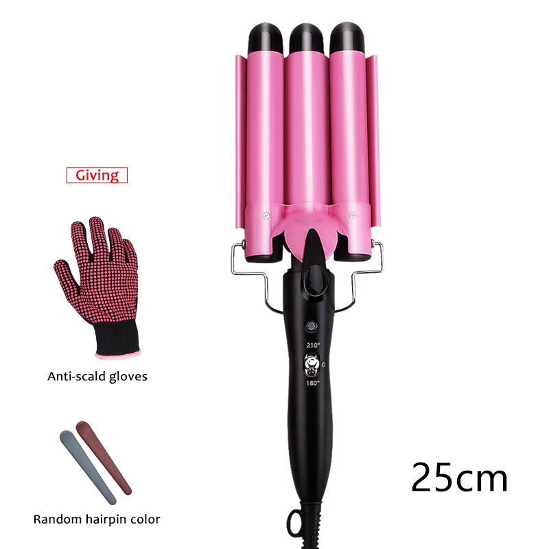 Ferro arricciacapelli in ceramica professionale triplo barilotto bigodino di capelli rotolo di uova strumenti per lo messa in piega dei capelli Styler bacchetta bigodino ferri: colore rosa 25mm