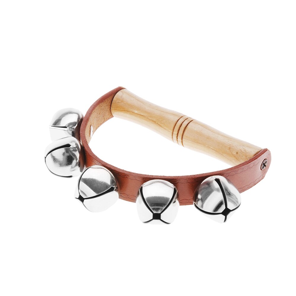 Wood & Metal & Leather Handbell Musical Instrument Rhythm Beat Shaking Small Jingle Bell for Baby Kid Child Early Education