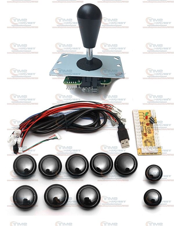 DIY arcade joystick handvat set kits met 8 Way Joystick Push knoppen Nul Vertraging USB adapter om PC joystick knop encoder plaat: Black