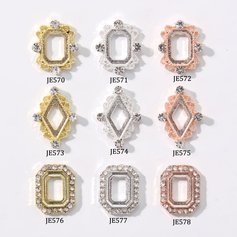 10Pcs Nail Koreaanse Charms Ruit Hollow Frame 3D Gold Metallic Nail Art Decoraties Charmes Stenen Voor Manicure Strass bzy