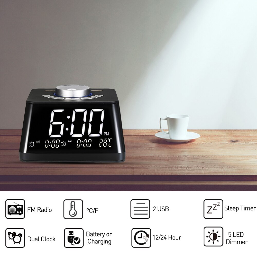 Smart Alarm Clocks For Bedrooms Night Light Digital Alarm Clock With Fm Radio Adjustable Volume Display Temperature Dimmer