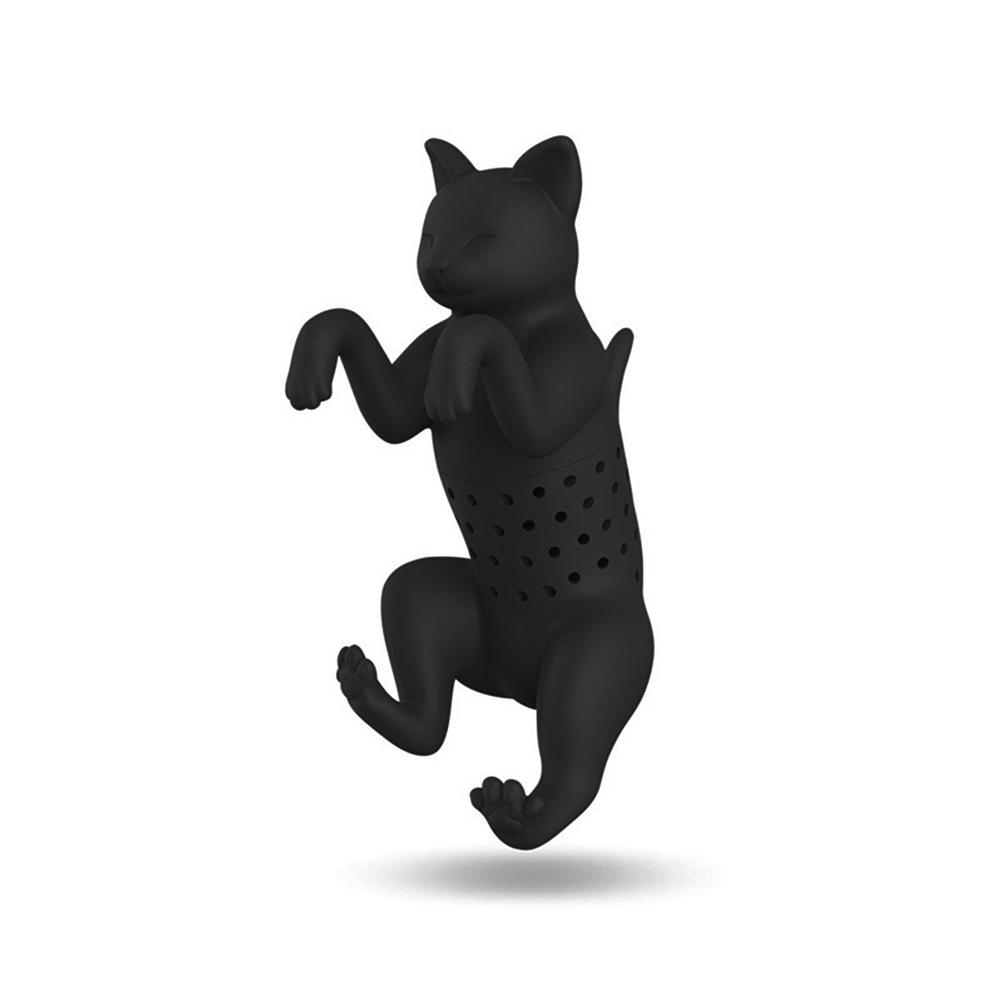 Svart grå kjæledyr katt te infuser matkvalitet silikon gummi te sil dyre katt tepose sil urte filter krydder diffuser: Svart
