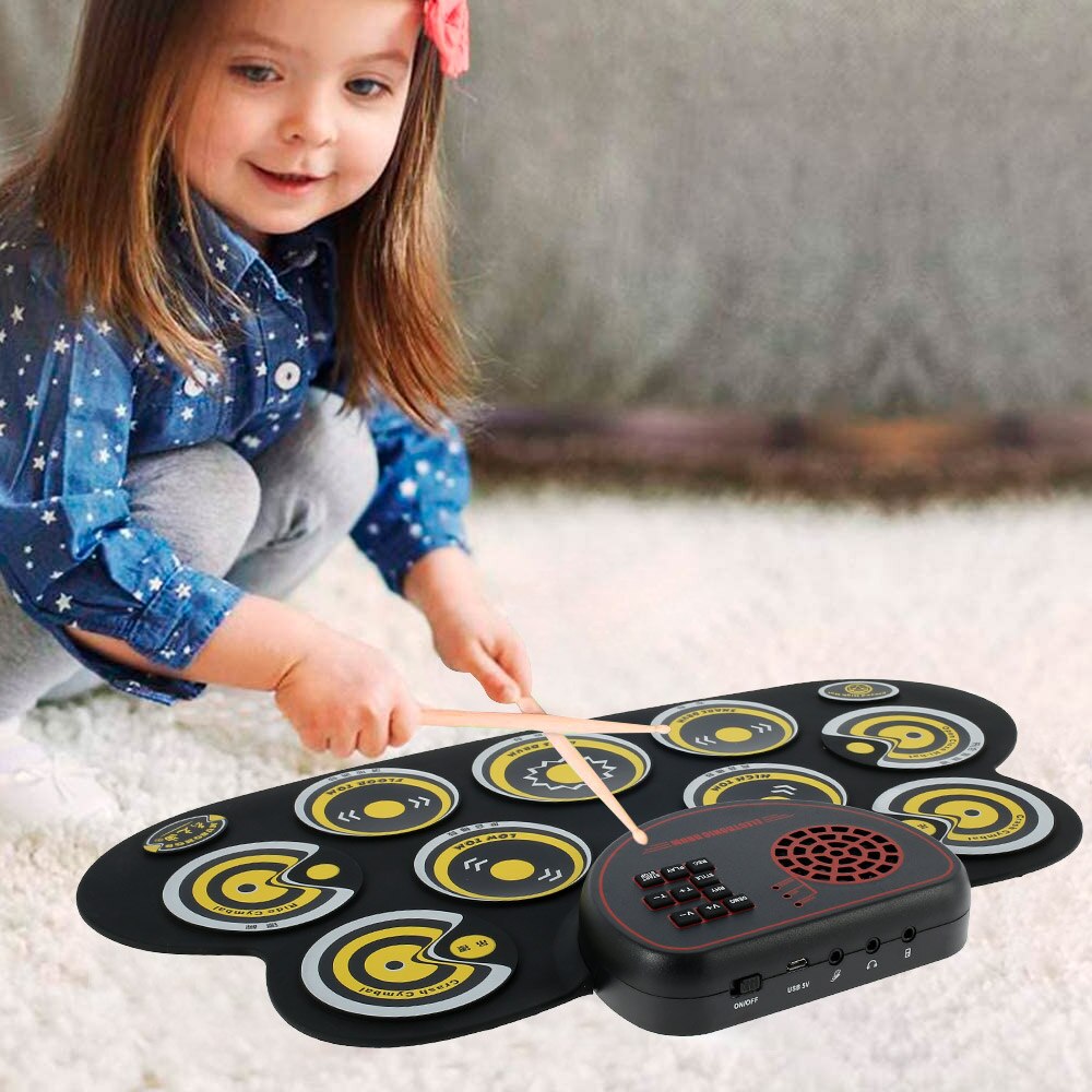 Compact Size Electronic Drum Set Portable Roll-Up Drum Digital Electronic Drum Kit Built-in Speaker for Beginners Kids