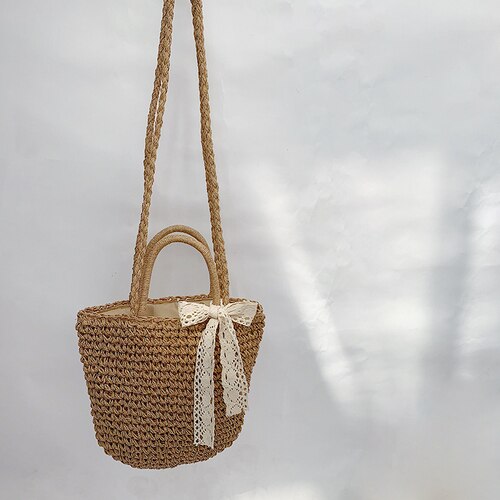 Frauen Handtasche Sommer Strand Tasche Rattan Gewebt Handgemachte Gestrickte Stroh Kapazität Totes Leder Frauen Schulter Tasche Böhmen Neue: 1
