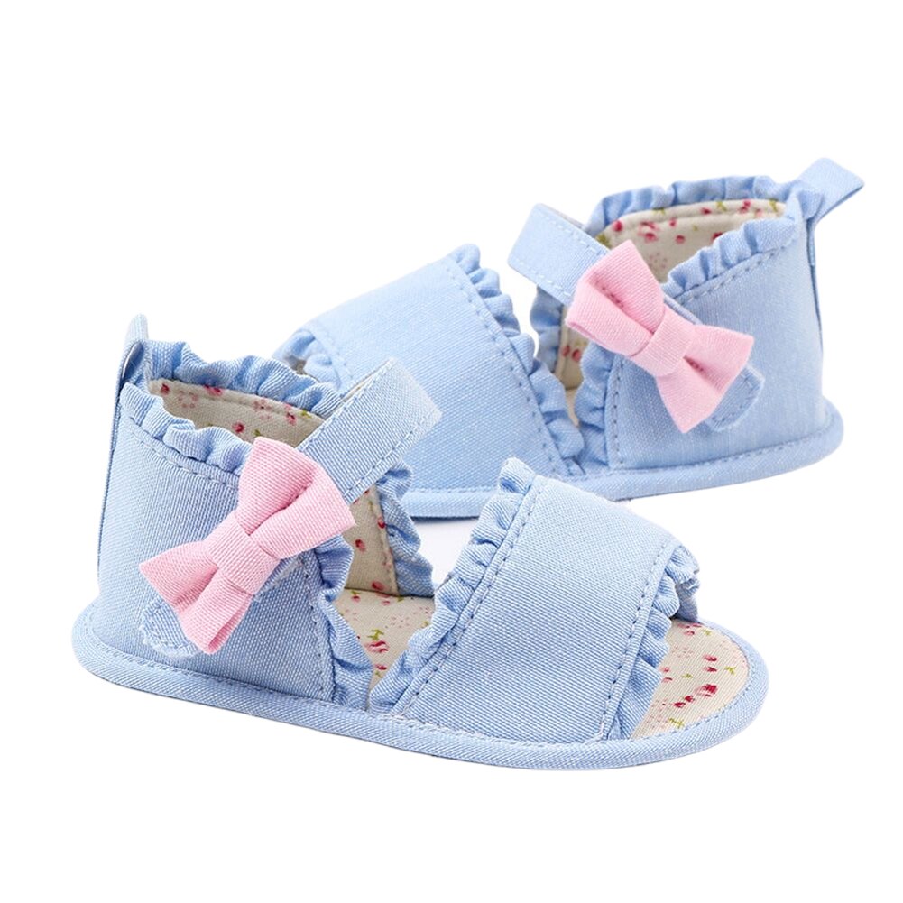 Baby Girls Crib Shoes Cute Summer Bowknot Floral Sandals Soft Anti-Slip Sole Toddler First Walkers