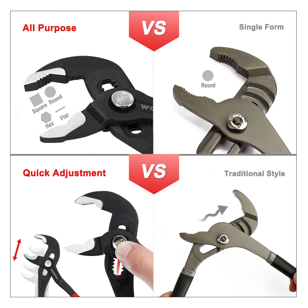Workpro 2pc vattenpumpstång 7 " & 10 " justerbar snabbjustering böjd käft spårfog tång halkfritt komforthandtag