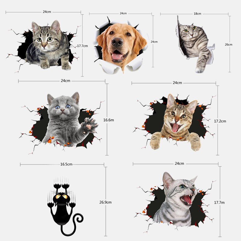 Various Cute Kitten Animal Cartoon Cat 3D Wall stickers for kids rooms Bathroom Toilet Decors Peel обои для стен в рулонах