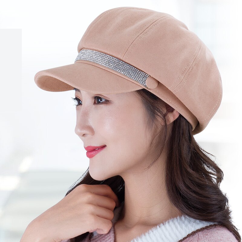 Kagenmo-boina de ala corta brillante para mujer, gorro octogonal ajustable, accesorios sencillos que combinan con todo, para otoño e invierno, novedad