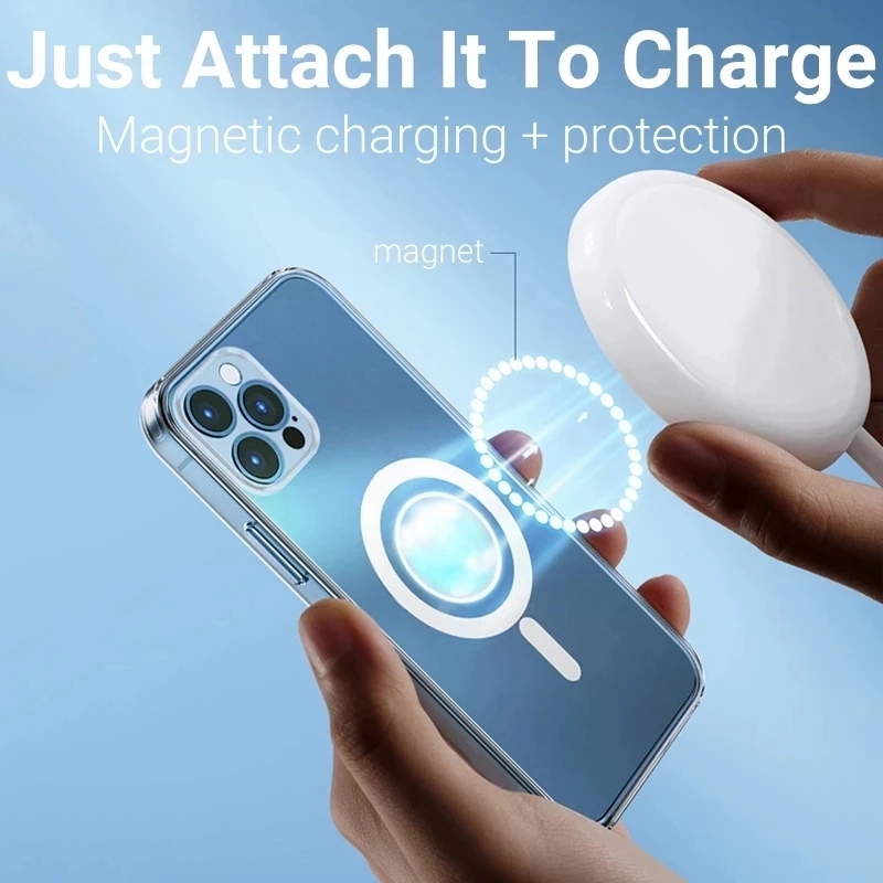 Funda magnética de carga inalámbrica Magsafe para iPhone 14 11 12 13 Pro Max 13Pro 14 Plus Fundas transparente a prueba de golpes Caque