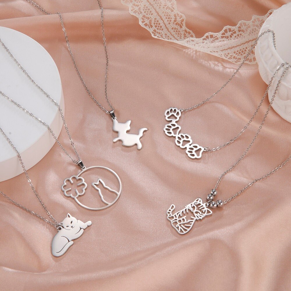 Cazador Schattige Dieren Kat Hanger Ketting voor Vrouwen Meisjes Mooie Poot Choker Halsketting Roestvrij Stalen Sieraden 2025