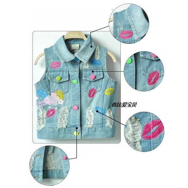 Chaleco vaquero para niña, primavera y otoño, chaqueta vaquera con labios para bebé, abrigo Delgado