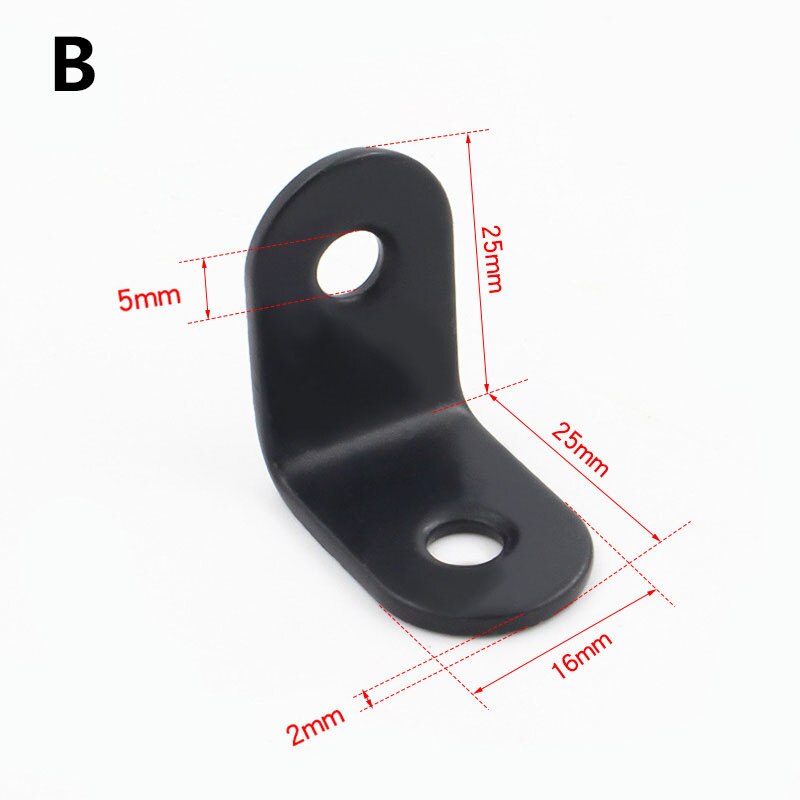 4 pezzi di supporto in acciaio inossidabile staffe a forma di L nere fissaggio angoli ad angolo retto staffa per mobili hardware staffa angolare: B