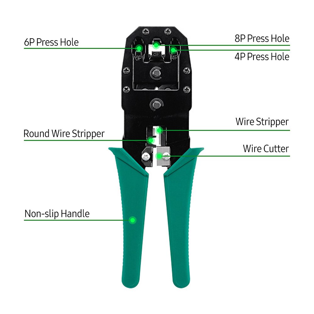 14PCS/Kit Network Cable Tester Network Wire Strippers &amp; Cable Tester &amp; Stripping Wire Cutter &amp; Modular Plug with Storage Pouch