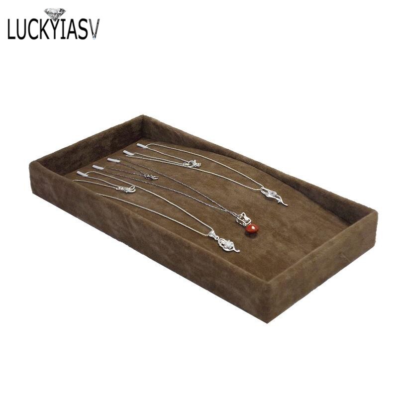 Necklace Display Tray for Pendant Chain Storage Box 11*22cm Jewellery Colliers Organizer Box: Brown Necklace Tray