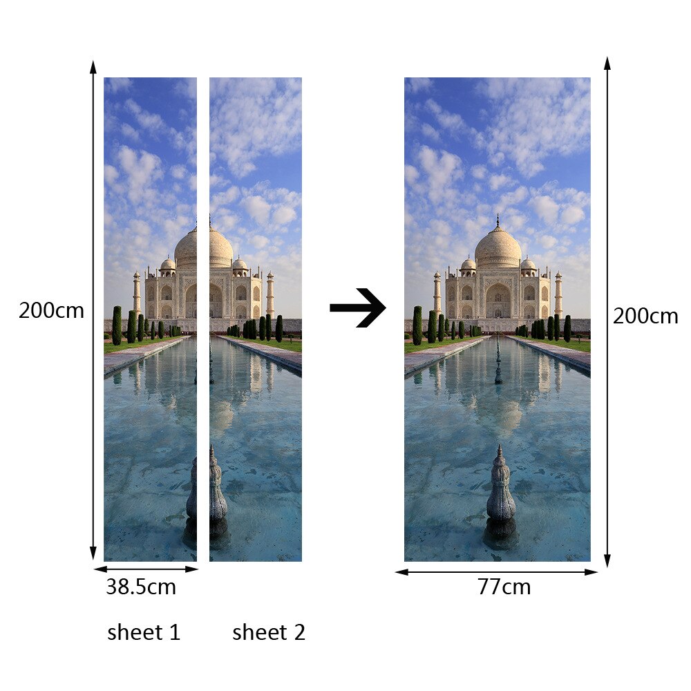 77 x 200cm indiska taj mahal landskap dörrklistermärken för sovrum, vardagsrum 3d vinyl heminredningsdekaler vattentät självhäftande tapeter