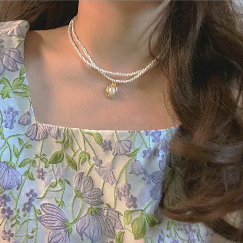 Collana girocollo di perle imitazione per donna perline estive doppio strato moda collo gioielli regalo per amico gioielli con ciondolo di perle