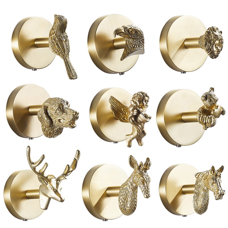 YANGQIHOME 4 stuks gouden wandhaken, decoratieve messing kapstokhaken, handdoekhaken hoedenhangers wandmontage (L-vormig