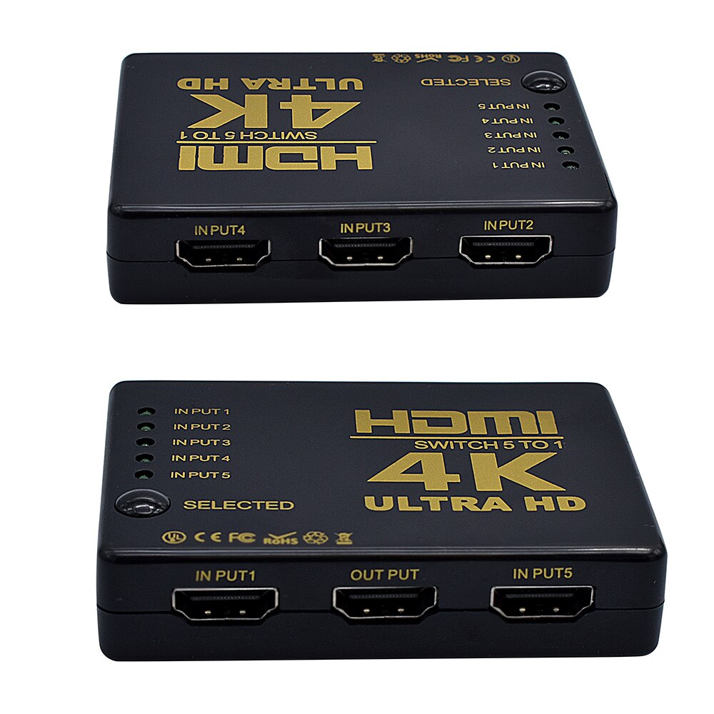Hdmi splitter kabel 4k hd 1080p 5 ind i port mini switcher med ir fjernbetjeningsvælger til hdtv dvd tv xbox  ps3/4 z2 laptop: 5 til 1 ud