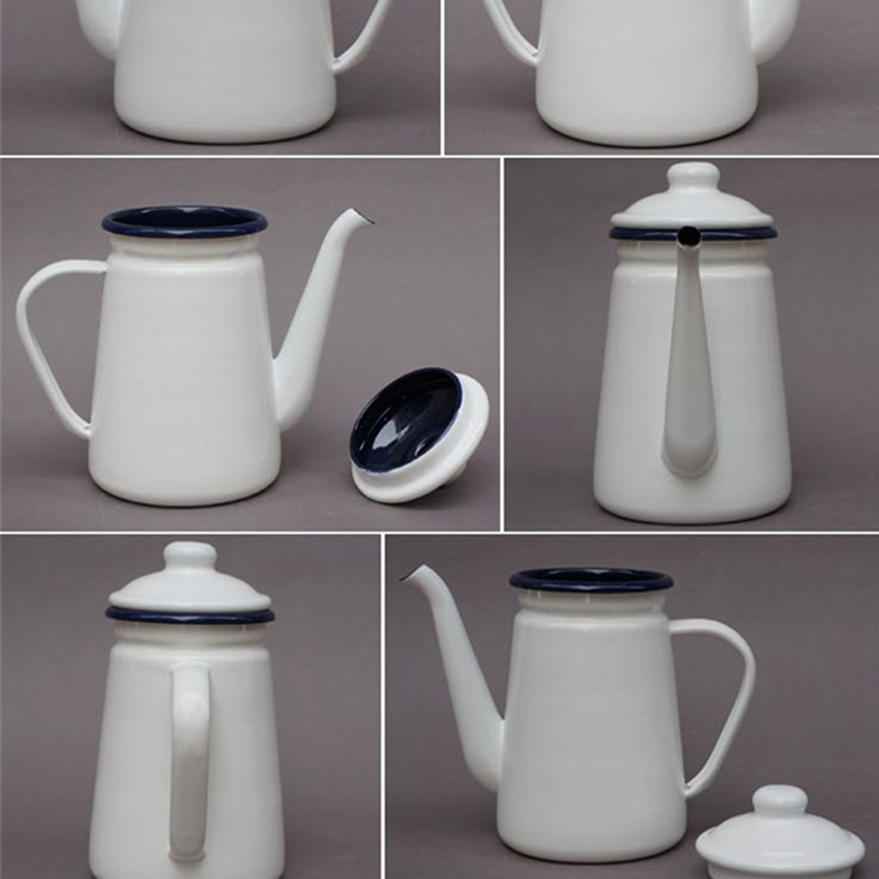 1.1L Enamel Coffee Pot Hand Tea Kettle Induction Cooker Gas Stove Universal White