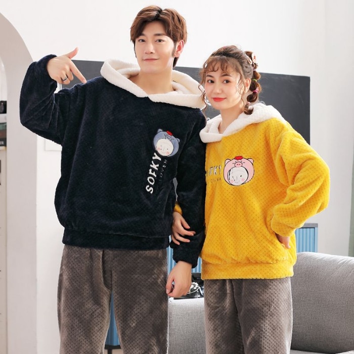 NIGHTWA hiver Couples Pyjamas ensemble mignon Animal flanelle pour les femmes pijamas hommes en peluche vêtements de nuit Pyjamas costume maison vêtements sommeil