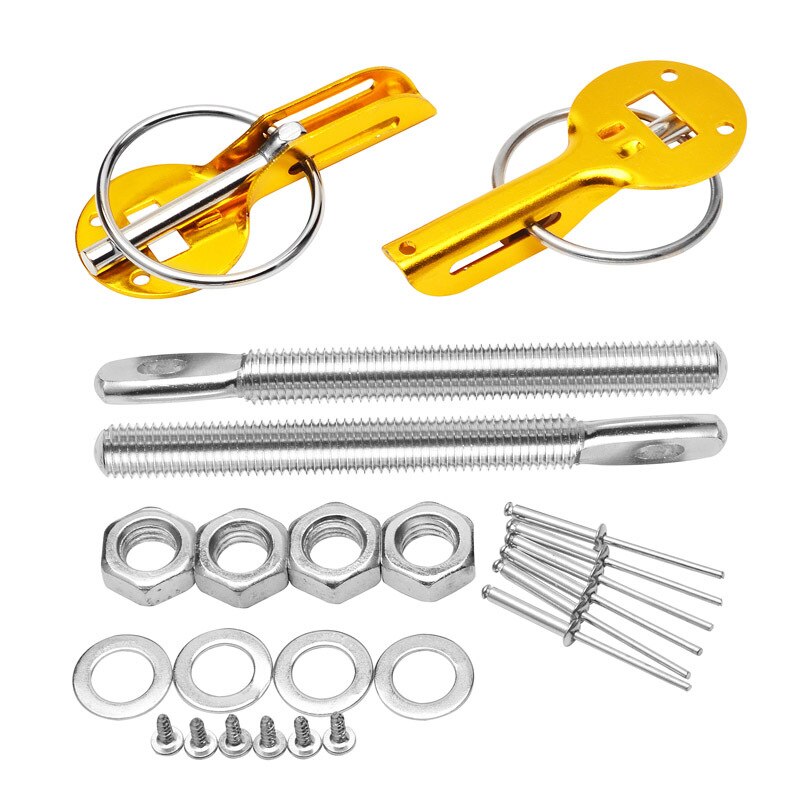 Universal Down Hood Lock Pins Rvs Bonnet Hood Pin Lock Kit Passen Alle Racing Speed Zwart Rood Blauw Goud zilver: Goud