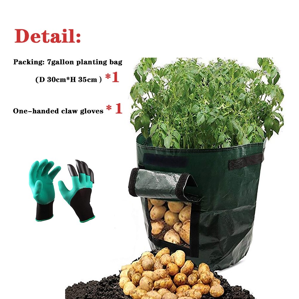 Bolsa contenedor de cultivo de patatas, maceta artesanal, bote de tomate trapo PE plantar verduras jardinería cultivo, bolsa de cultivo, suministros de jardín: 7gallon with gloves